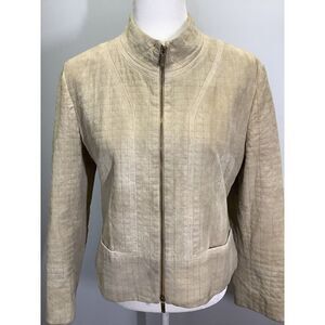 Vintage Louis Feraud Womens Zip Up Beige Leather‎ Medium M Pockets Lined